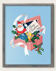 Mid-Mod Print - Merry Christmas Santa & Gift Box