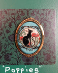 Vintage Black Cat Handmade Brooch - Poppies