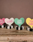 Candy Heart Table Topper- Mint Green: "I Love You"/"Love More"