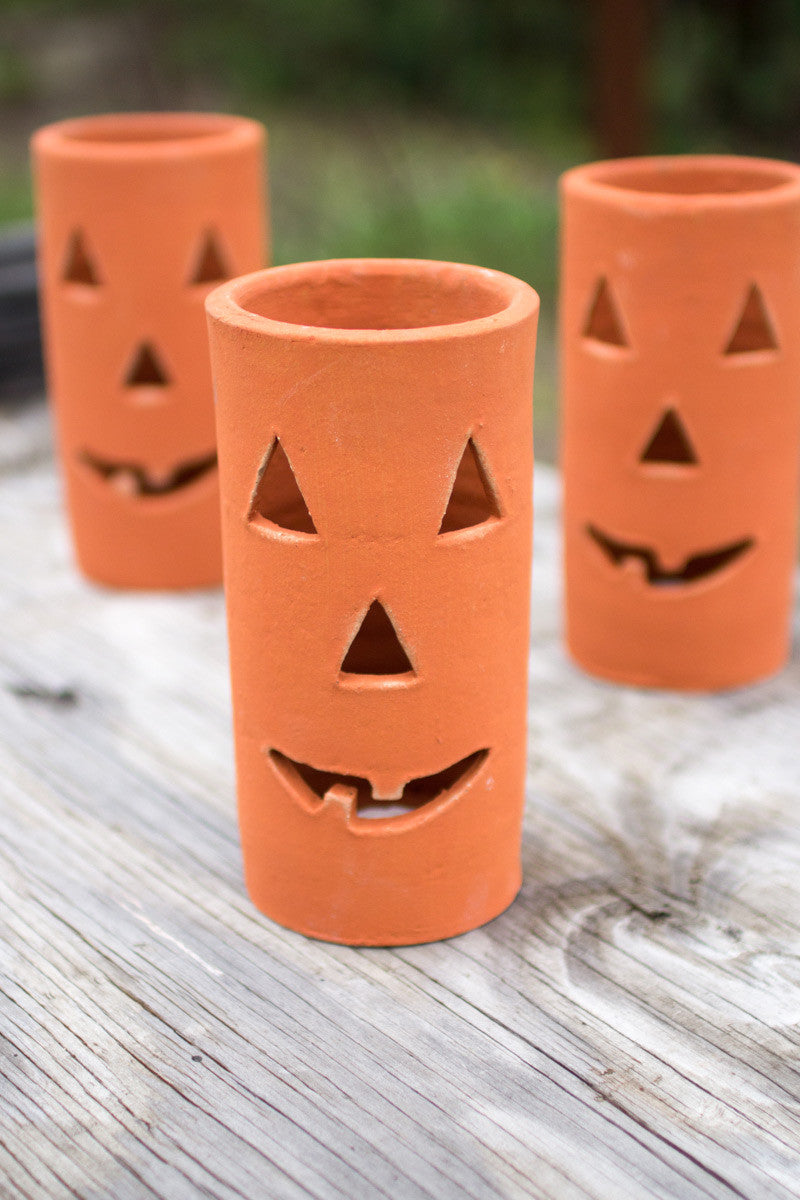 Terra Cotta Jack O' Lantern Votive Candle Holders - Tall – Nancy