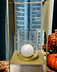 VERSATILE GLASS HURRICANE WITH ANTIQUE BRASS METAL STAND