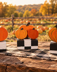 Pumpkin Table Toppers with Checkered Bases