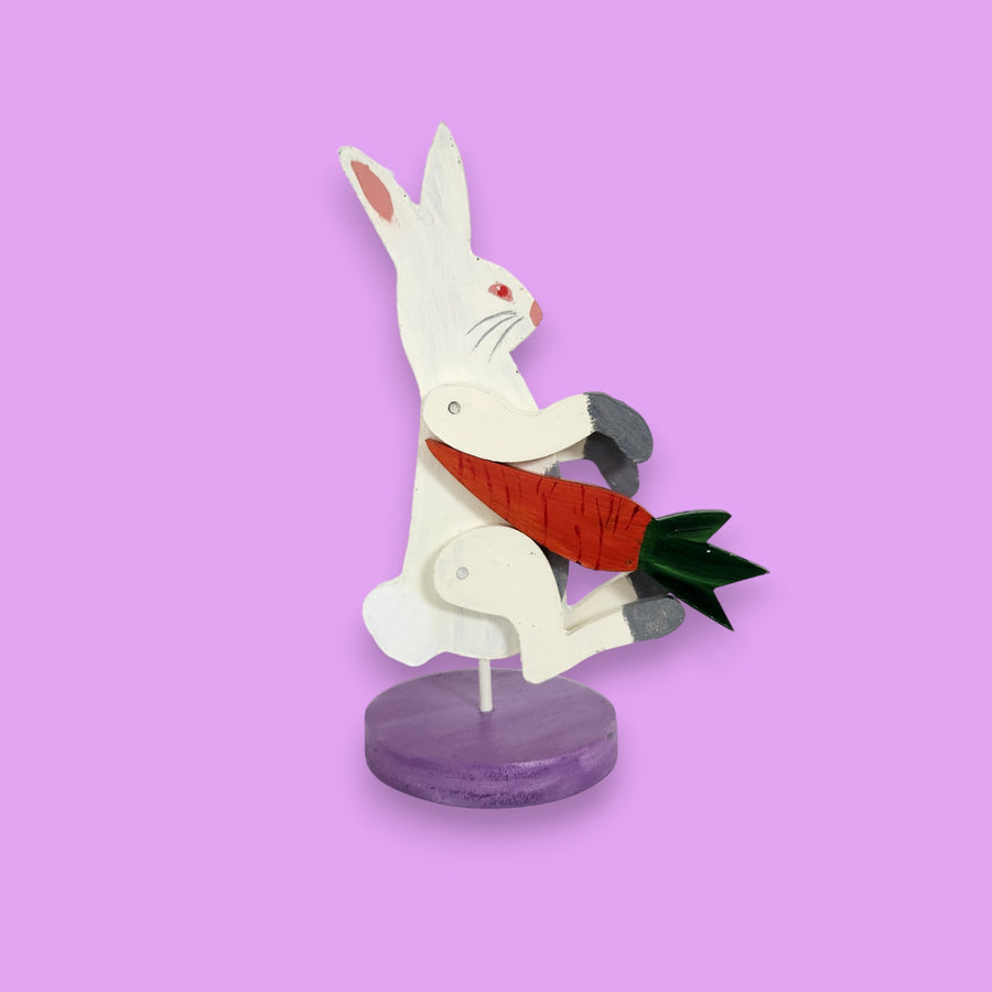 Articulated Bunny Rabbit with Carrot on Base