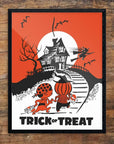 Mid-Mod Print - Halloween Trick or Treat Haunted House