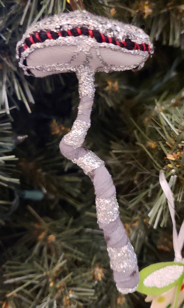 Glitter Mushroom Ornament - Silver