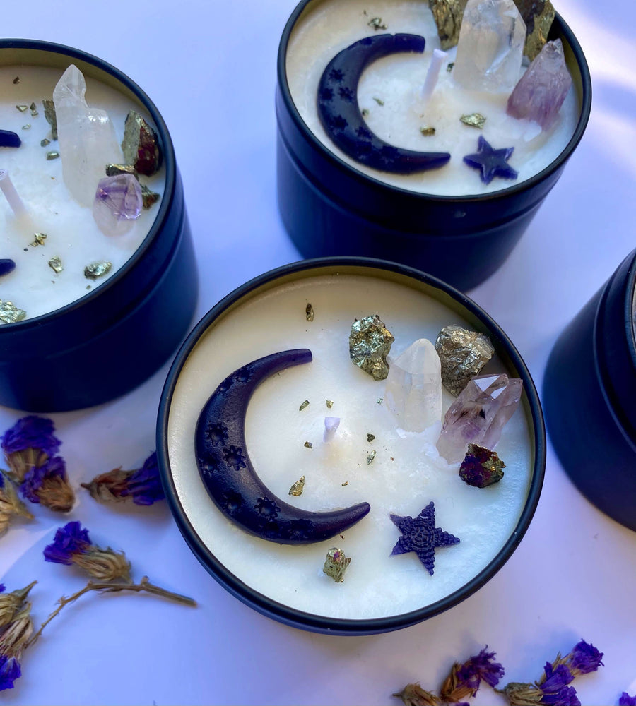 Waxing Moon and Crystals Candle
