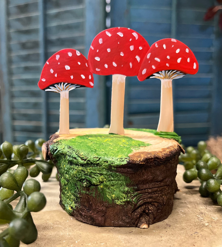 Hand-painted Table Topper - Toadstool Mushrooms (Red)