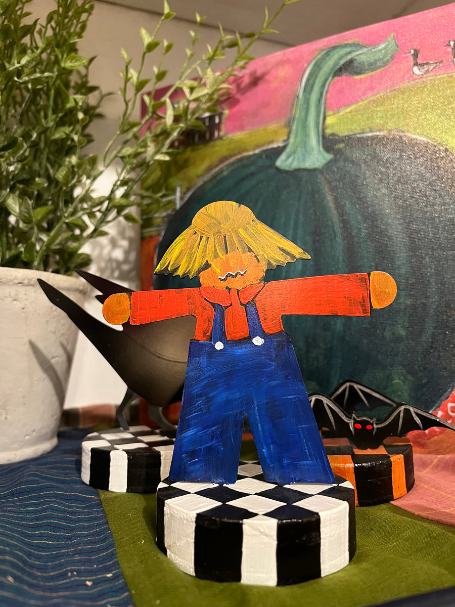Scarecrow Table Topper on Checkered Base