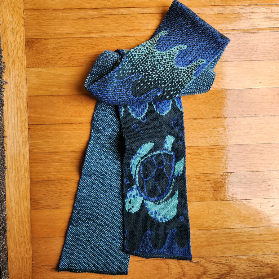 Recycled Cotton Sweater Knit Scarf - Sea Turtles