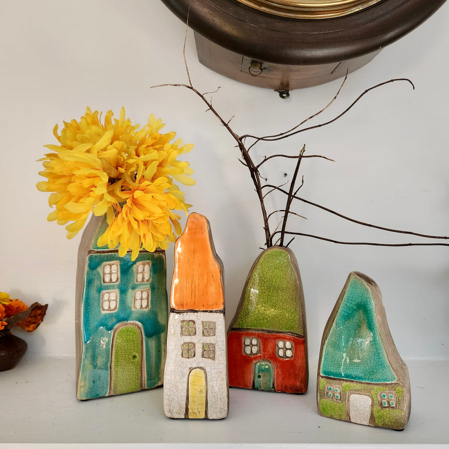 Crackled Finish Ceramic House Bud Vase
