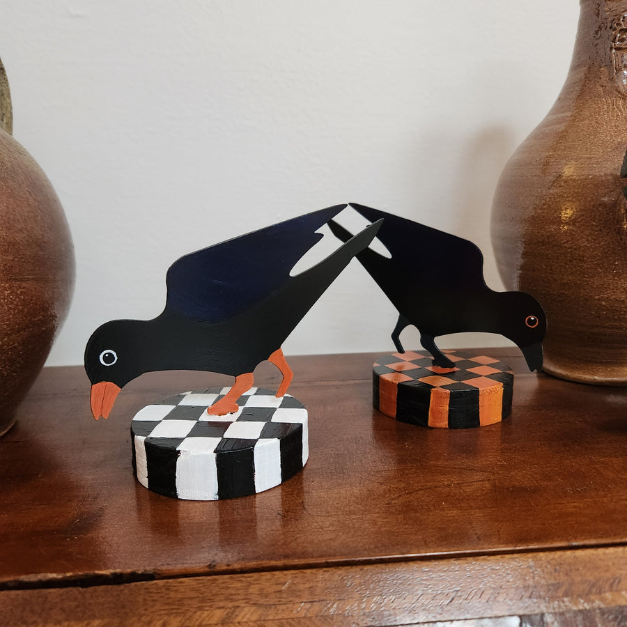 Crow Table Topper with Checkered Base