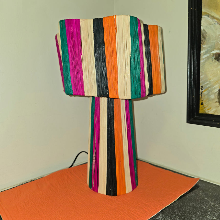 Striped Raffia Table Lamp - Multicolor