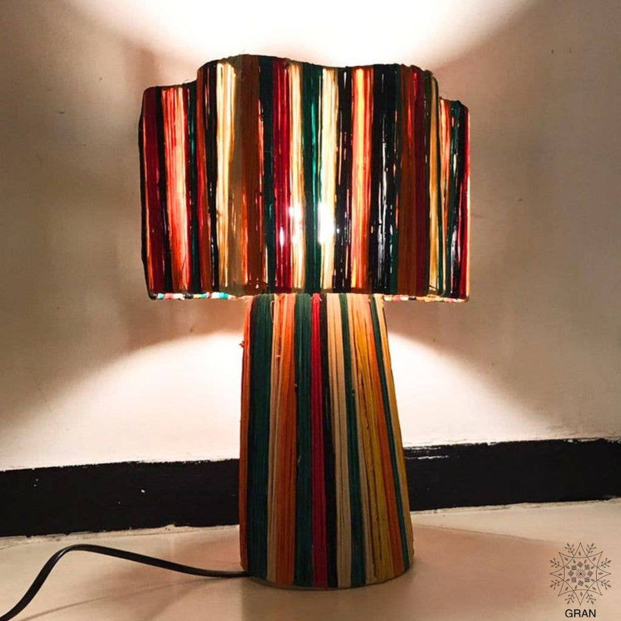 Striped Raffia Table Lamp - Multicolor