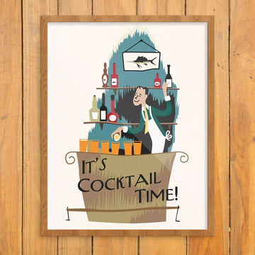 Fun Print - It's Cocktail Time Mid-Century Bartender