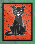 Mid-Mod Print - Vintage Halloween Cat on Orange