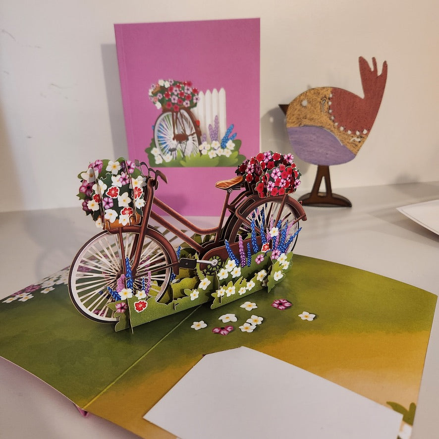 Pop-up Greeting Card - Bike and Flowers