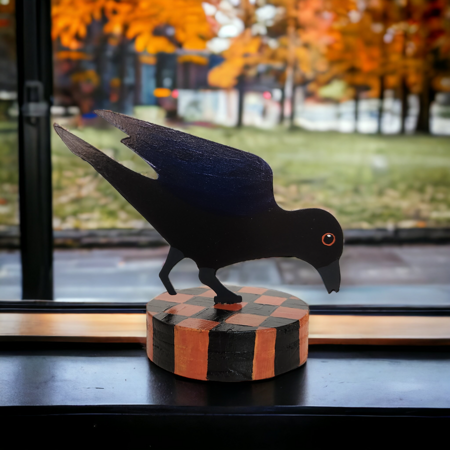 Crow Table Topper with Checkered Base
