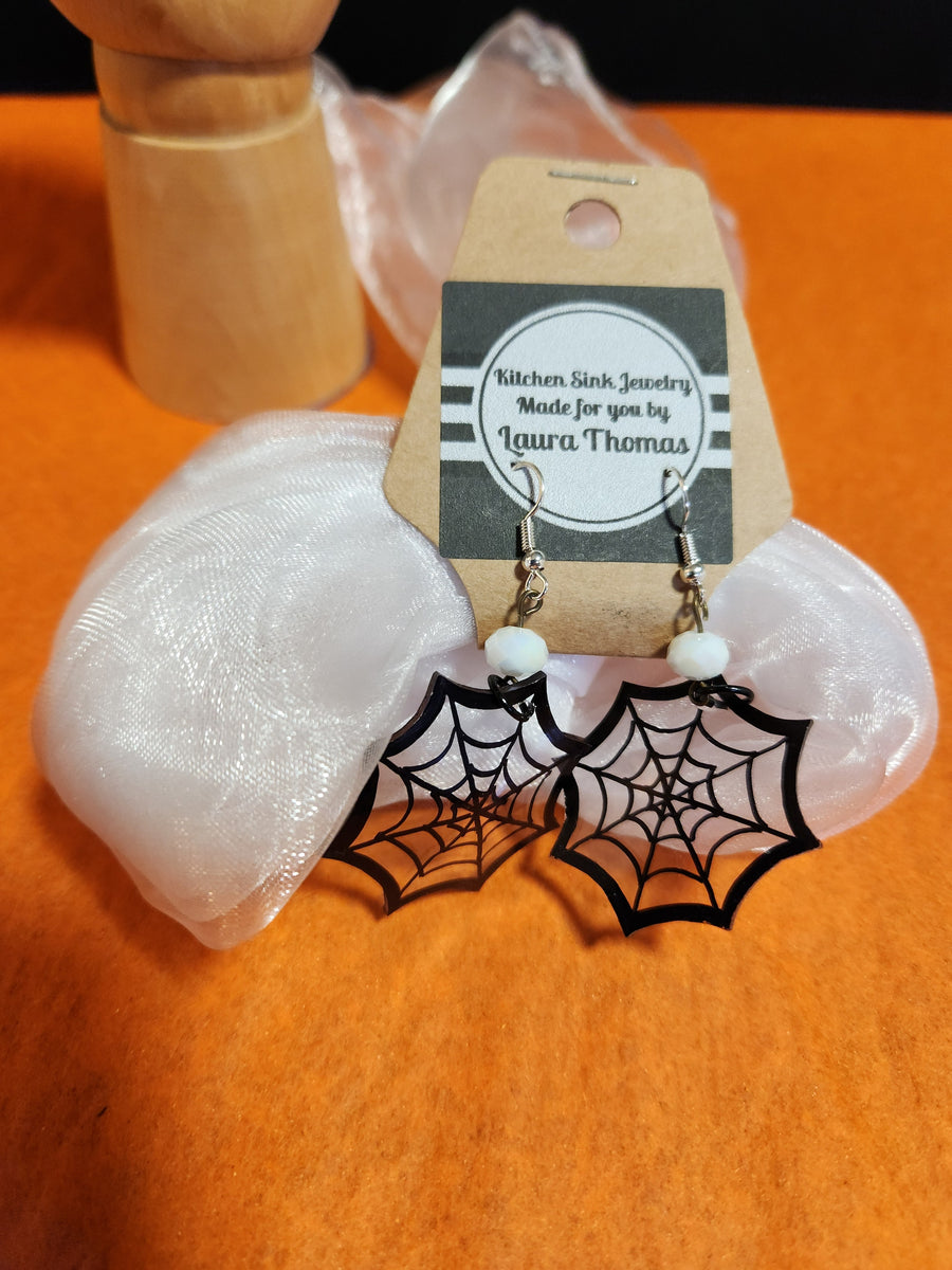 Halloween Spooky Earrings Sets - Ghostie White Scarf & Spider Webs