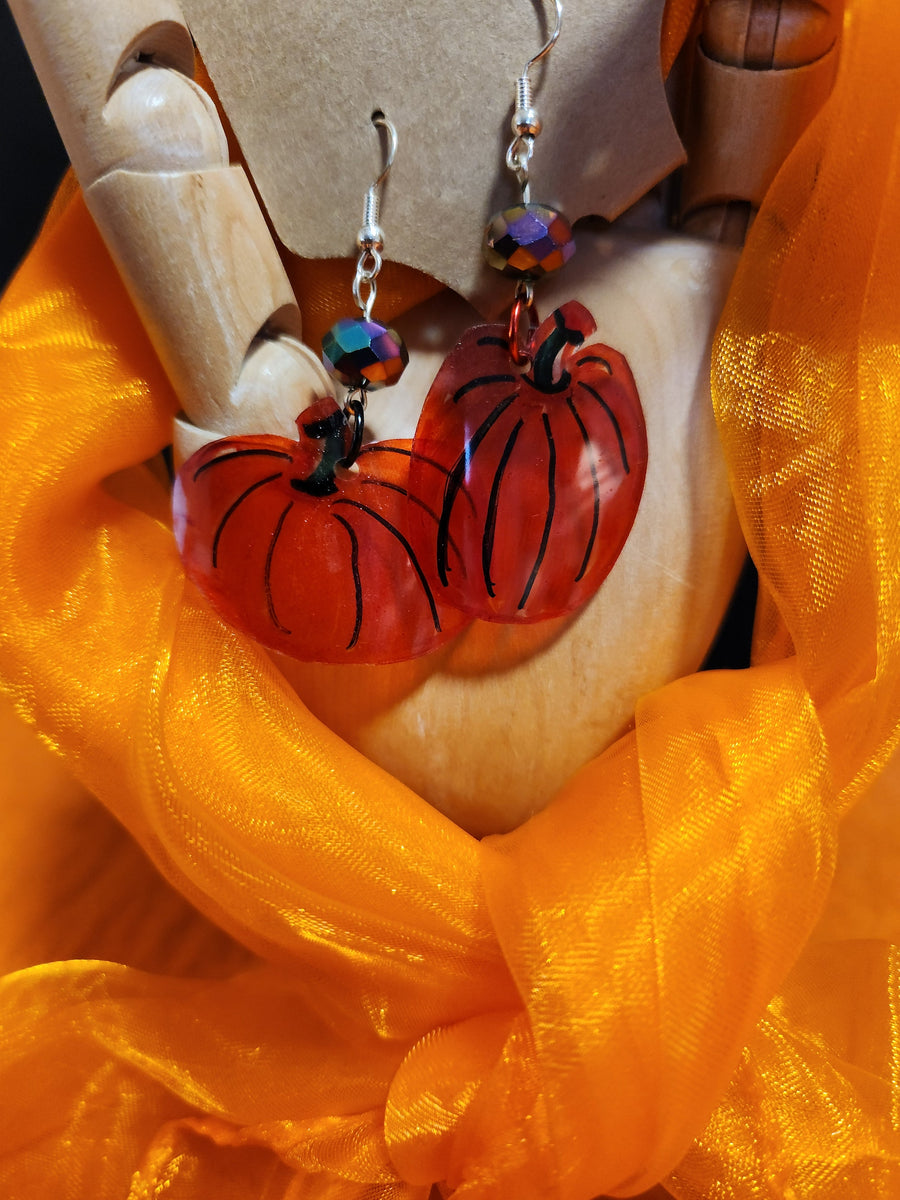 Halloween Spooky Earrings Sets - Gourd Orange Scarf & Orange Pumpkins (2 styles)