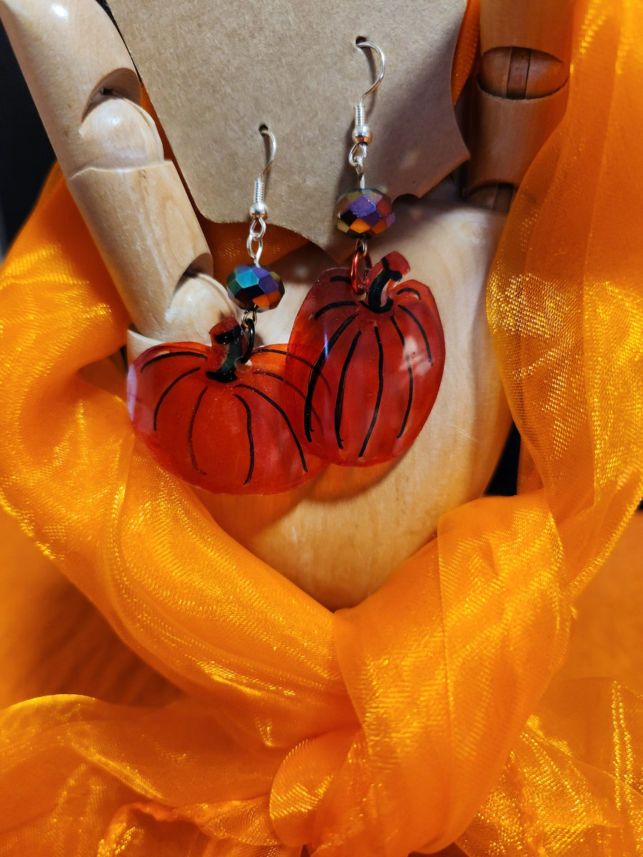 Halloween Spooky Earrings Sets - Gourd Orange Scarf & Orange Pumpkins (2 styles)