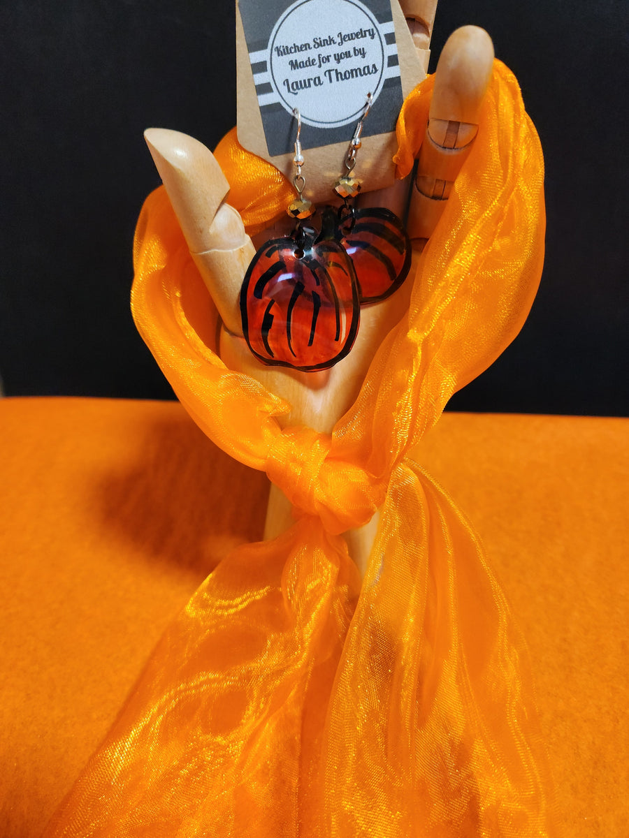 Halloween Spooky Earrings Sets - Gourd Orange Scarf & Orange Pumpkins (2 styles)