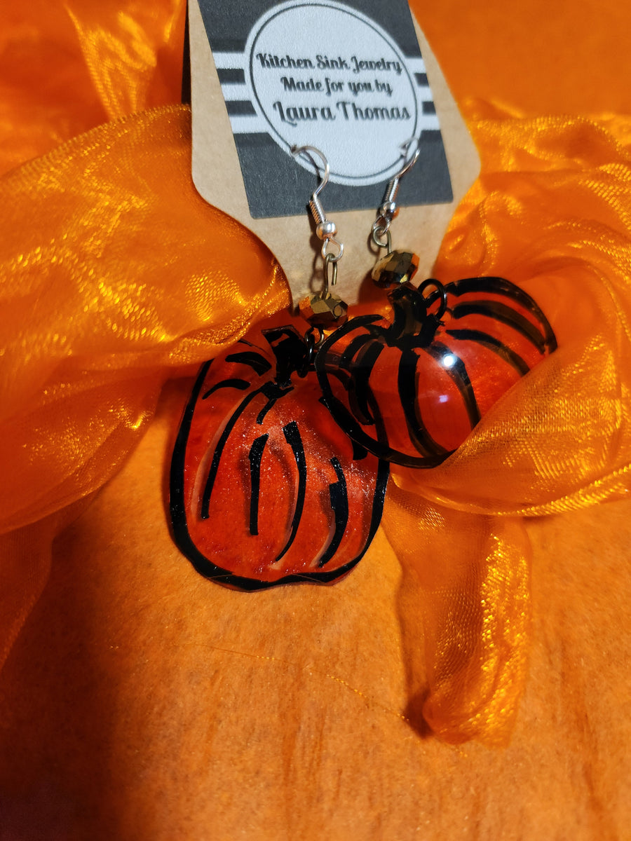 Halloween Spooky Earrings Sets - Gourd Orange Scarf & Orange Pumpkins (2 styles)