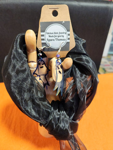 Halloween Spooky Earrings Sets  - Midnight Black Scarf & Floating Ghosts