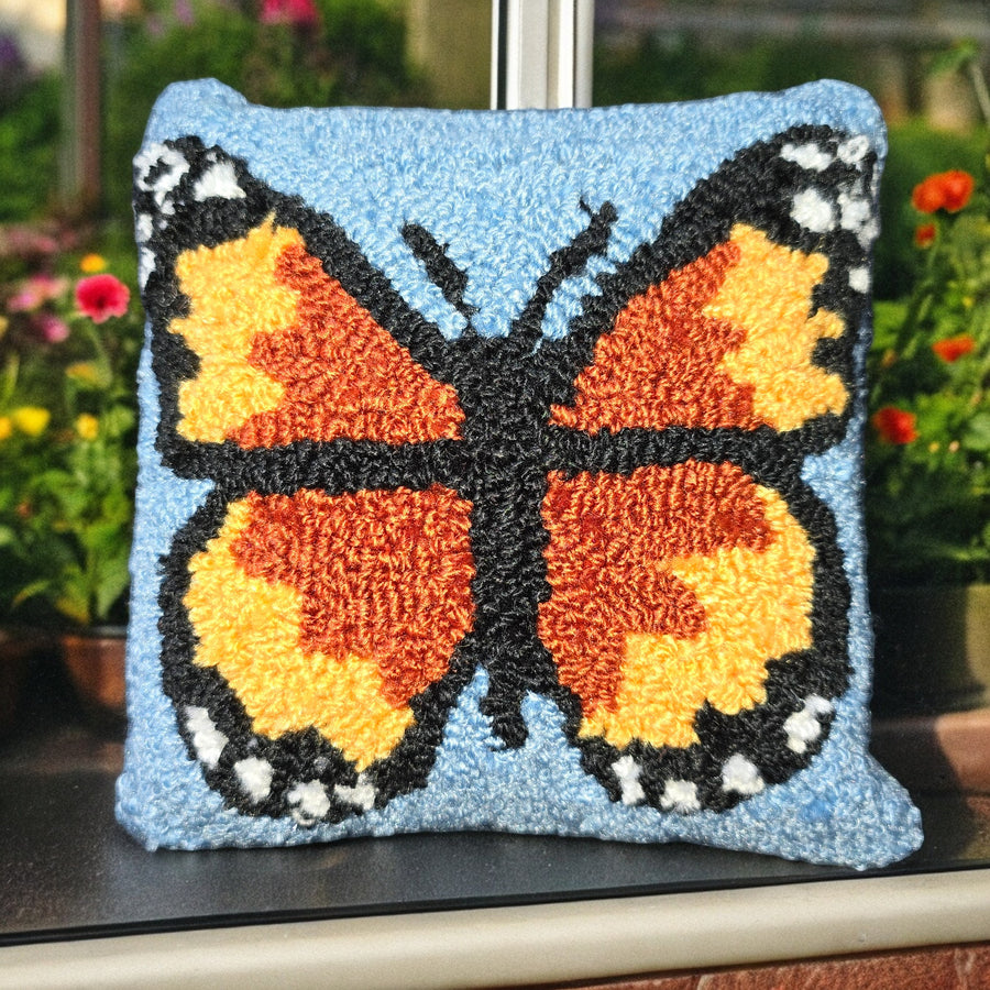 Monarch Butterfly Hooked Throw Pillow