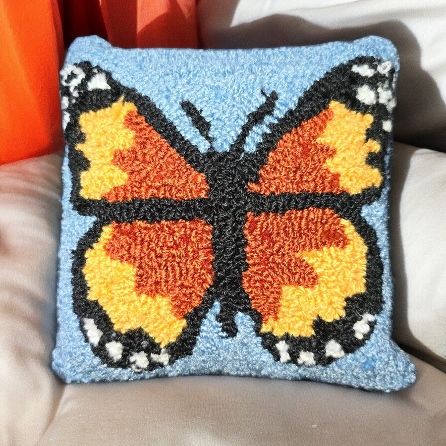 Monarch Butterfly Hooked Throw Pillow