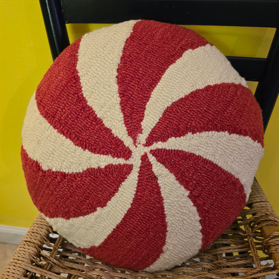 Peppermint Hand-Hooked Pillow