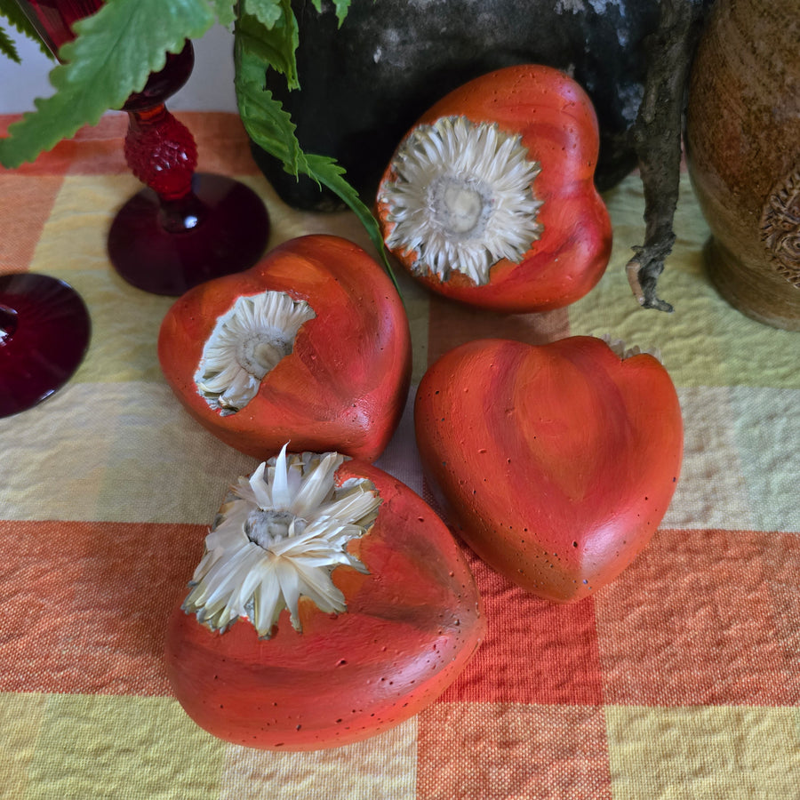 Concrete Love Heart with Petrified White Strawflower