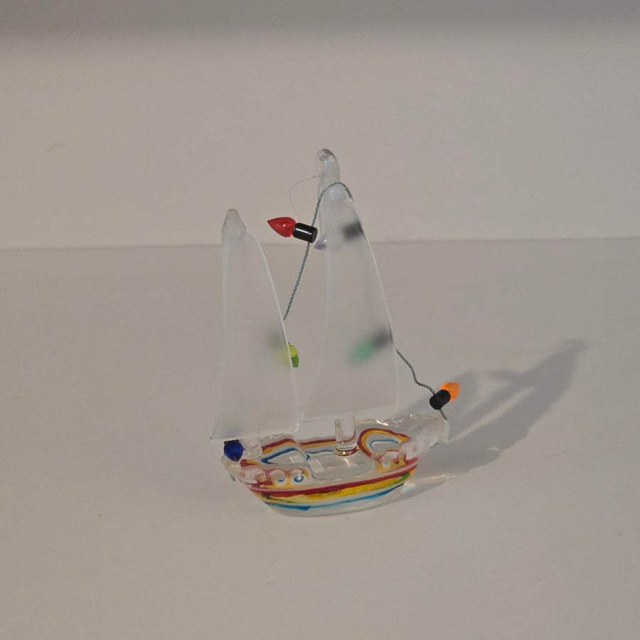 Christmas Sailboat With Lights - Glass Ornament