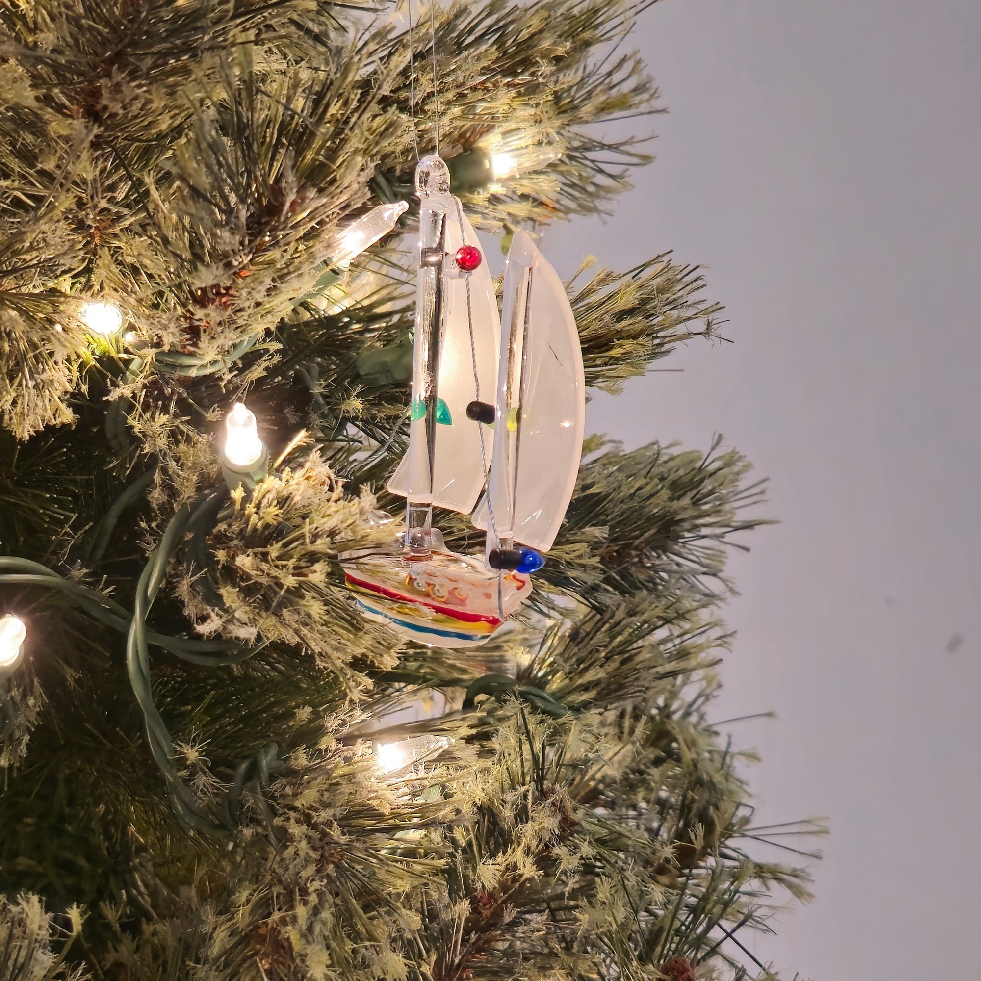 Sailboat With Lights - Glass Ornament