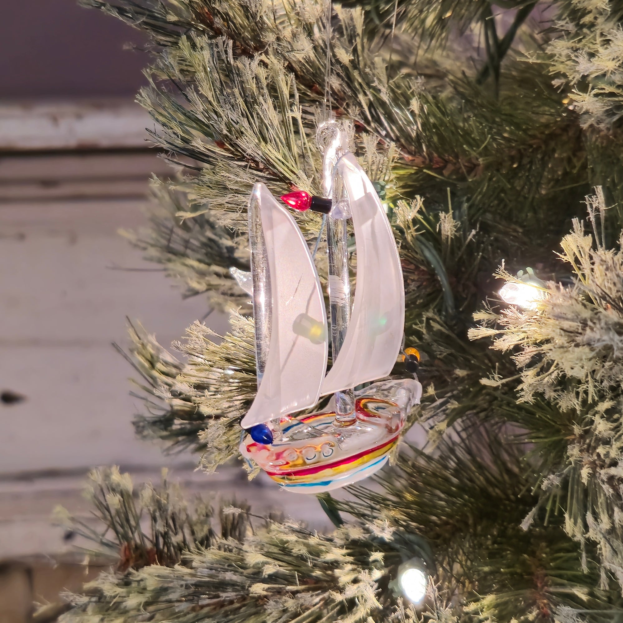 Sailboat With Lights - Glass Ornament
