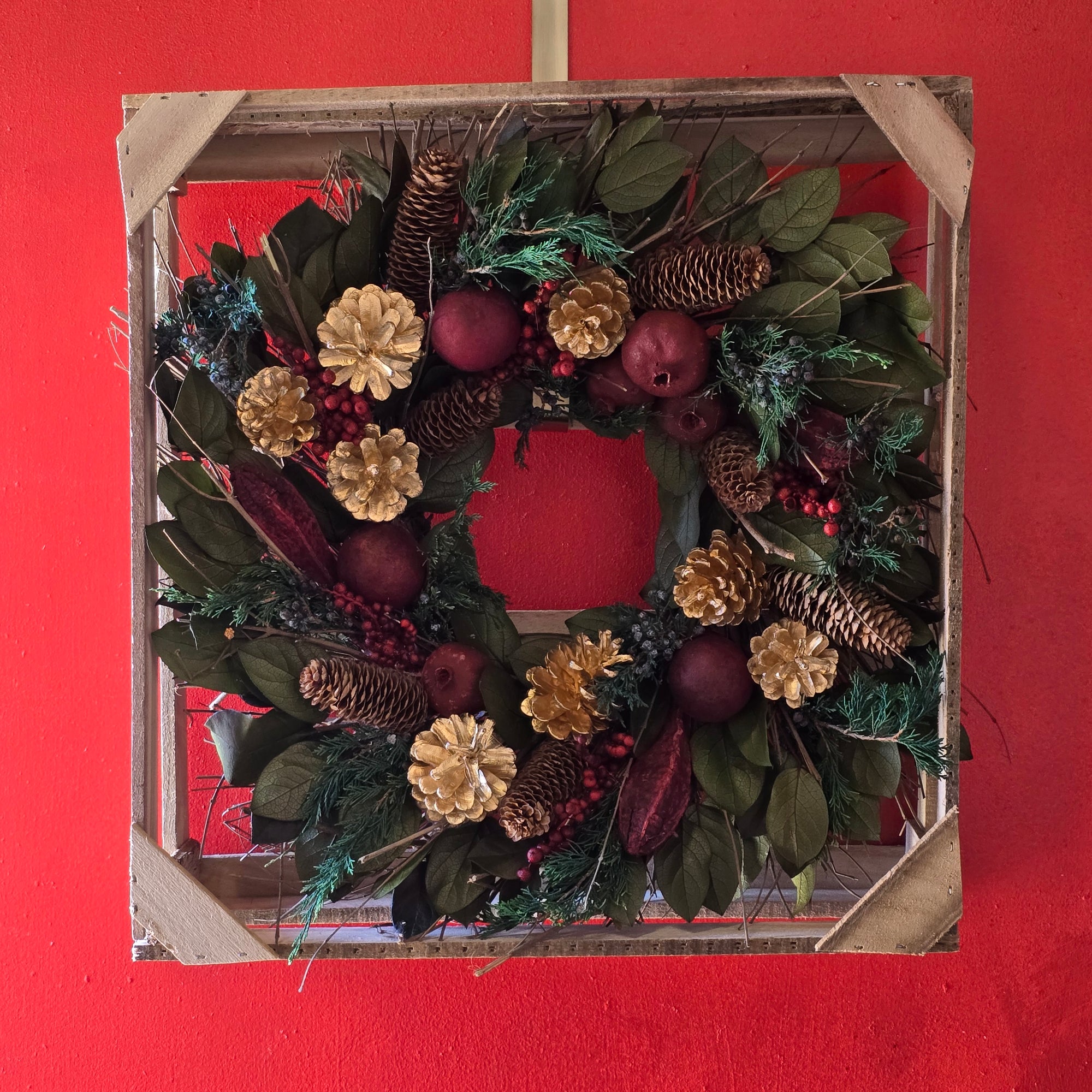 Golden Pinecone &amp; Pomegranate Wreath