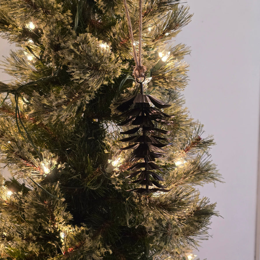 Antique Brown Metal Pine Cone Christmas Ornament