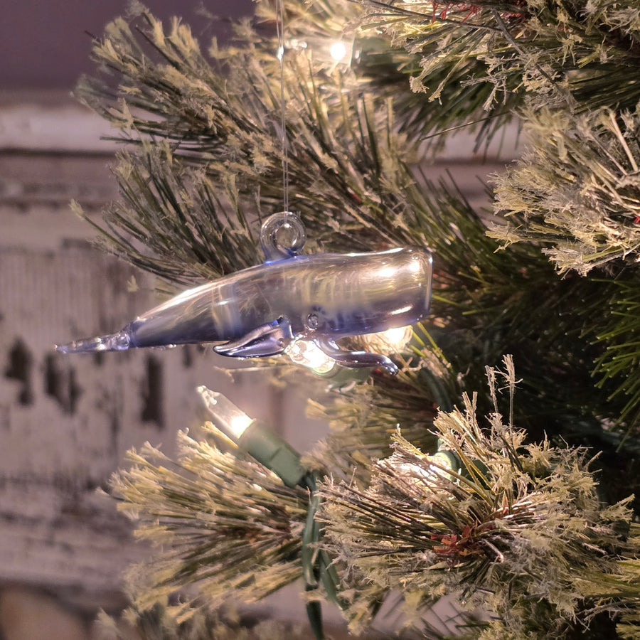 Christmas Whale Glass Ornament