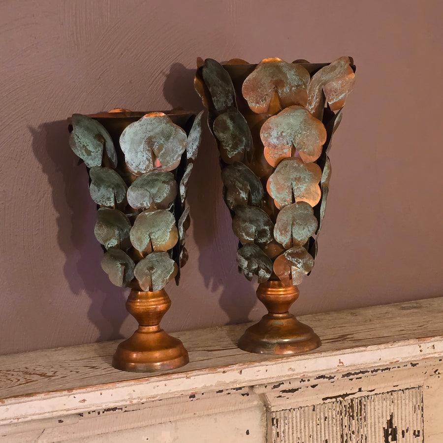 Copper Patina Finish Metal Leaf Vase (2 sizes)