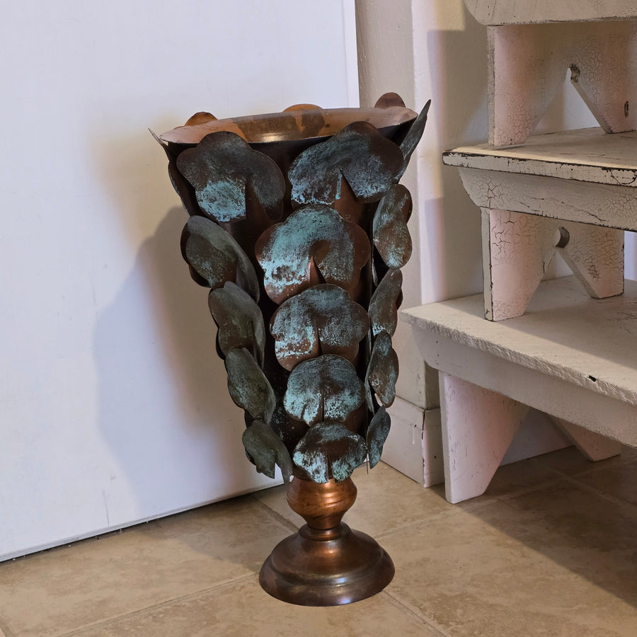 Copper Patina Finish Metal Leaf Vase (2 sizes)