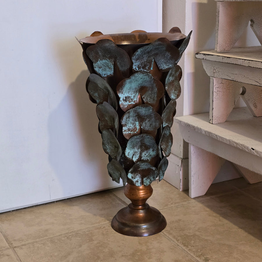 Copper Patina Finish Metal Leaf Vase (2 sizes)