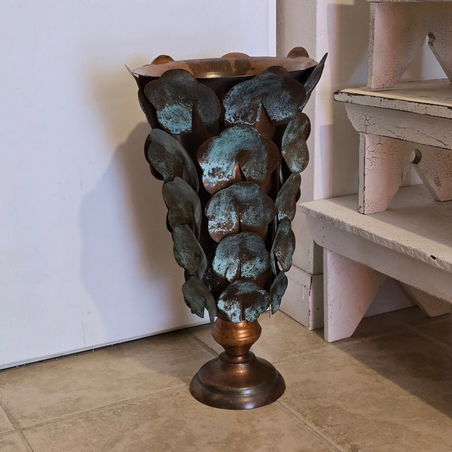 Copper Patina Finish Metal Leaf Vase (2 sizes)