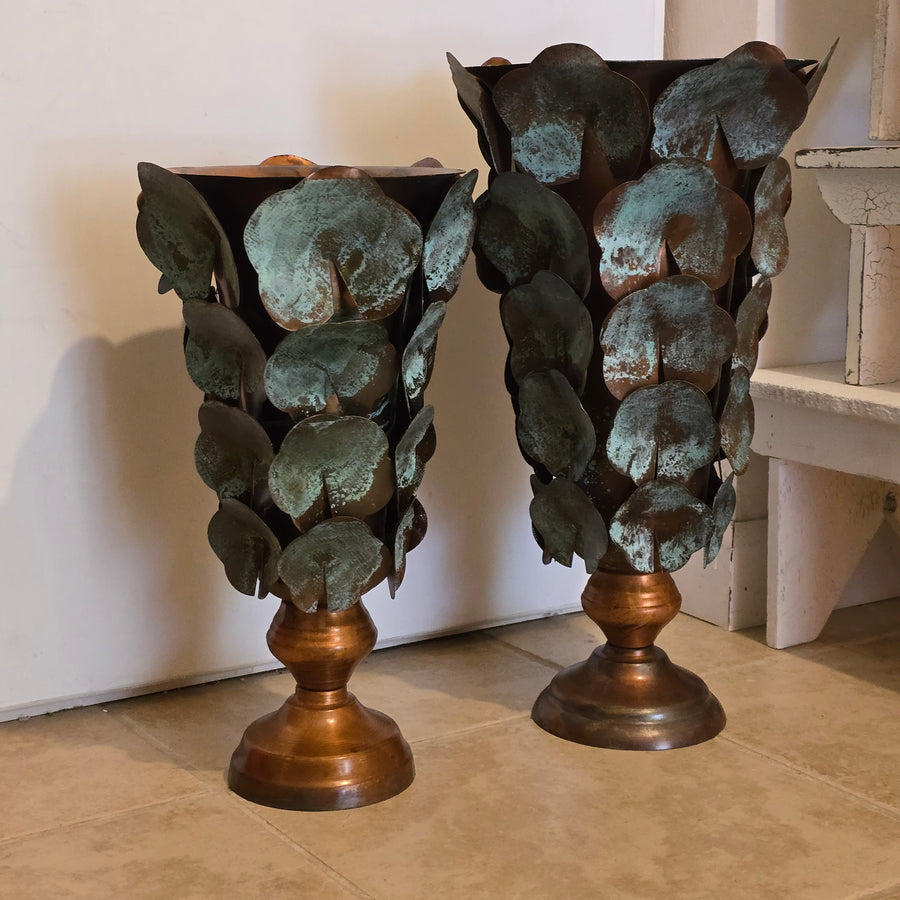 Copper Patina Finish Metal Leaf Vase (2 sizes)