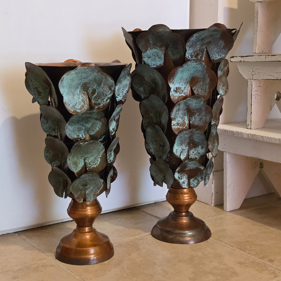 Copper Patina Finish Metal Leaf Vase (2 sizes)