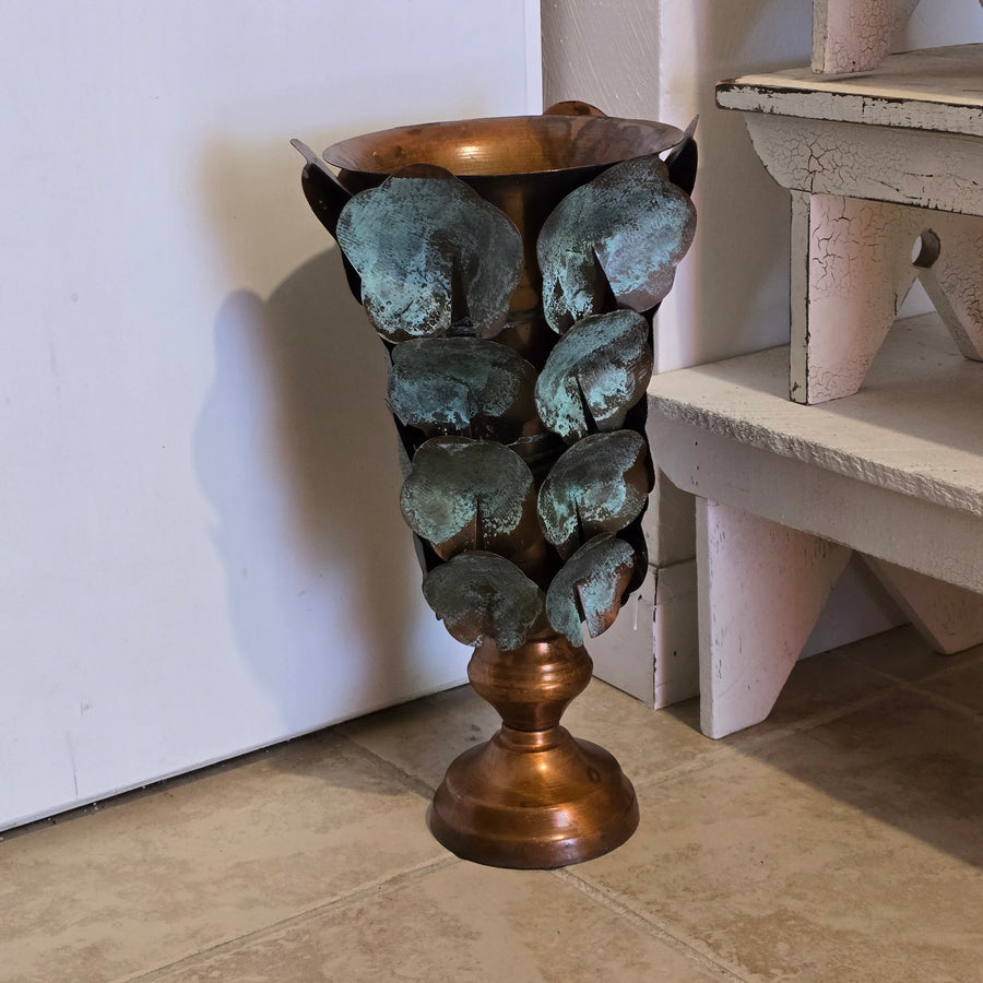 Copper Patina Finish Metal Leaf Vase (2 sizes)