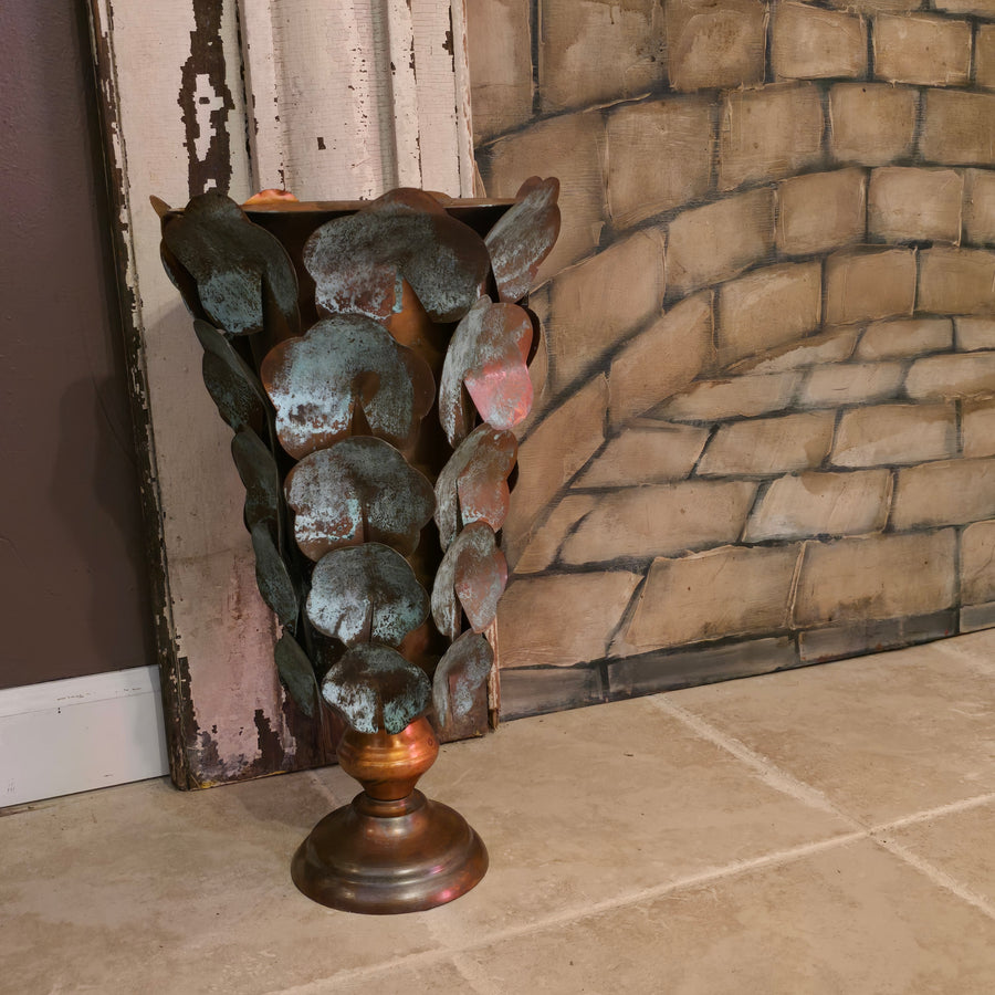 Copper Patina Finish Metal Leaf Vase (2 sizes)