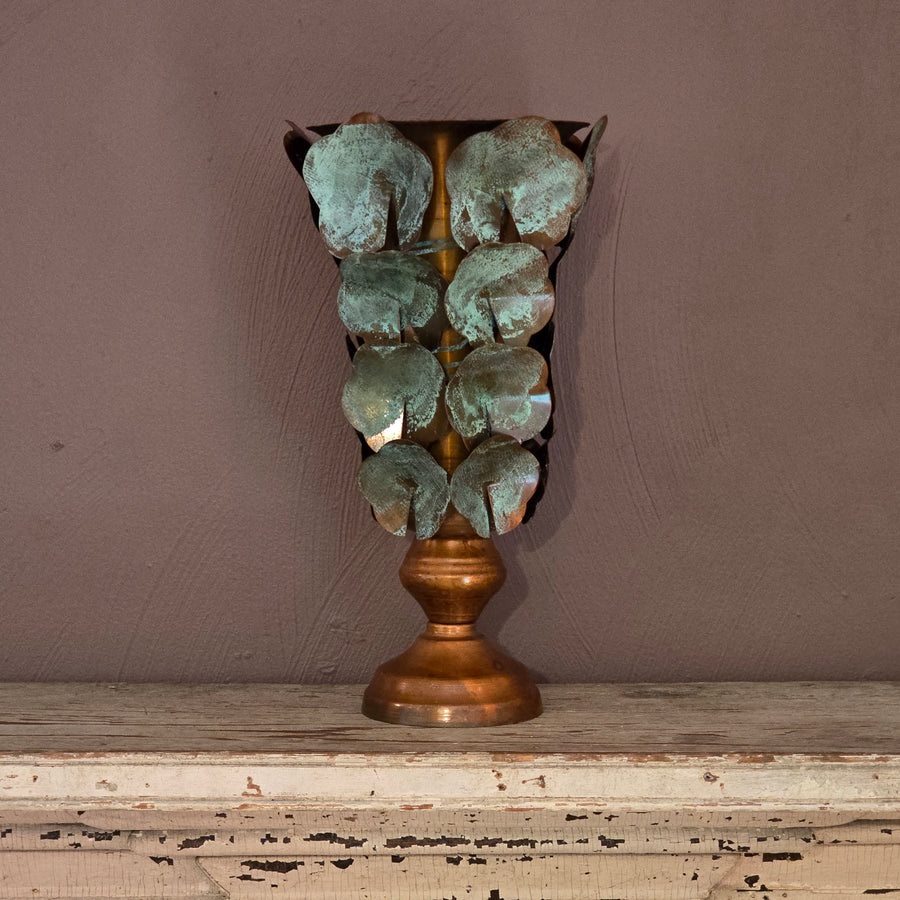 Copper Patina Finish Metal Leaf Vase (2 sizes)