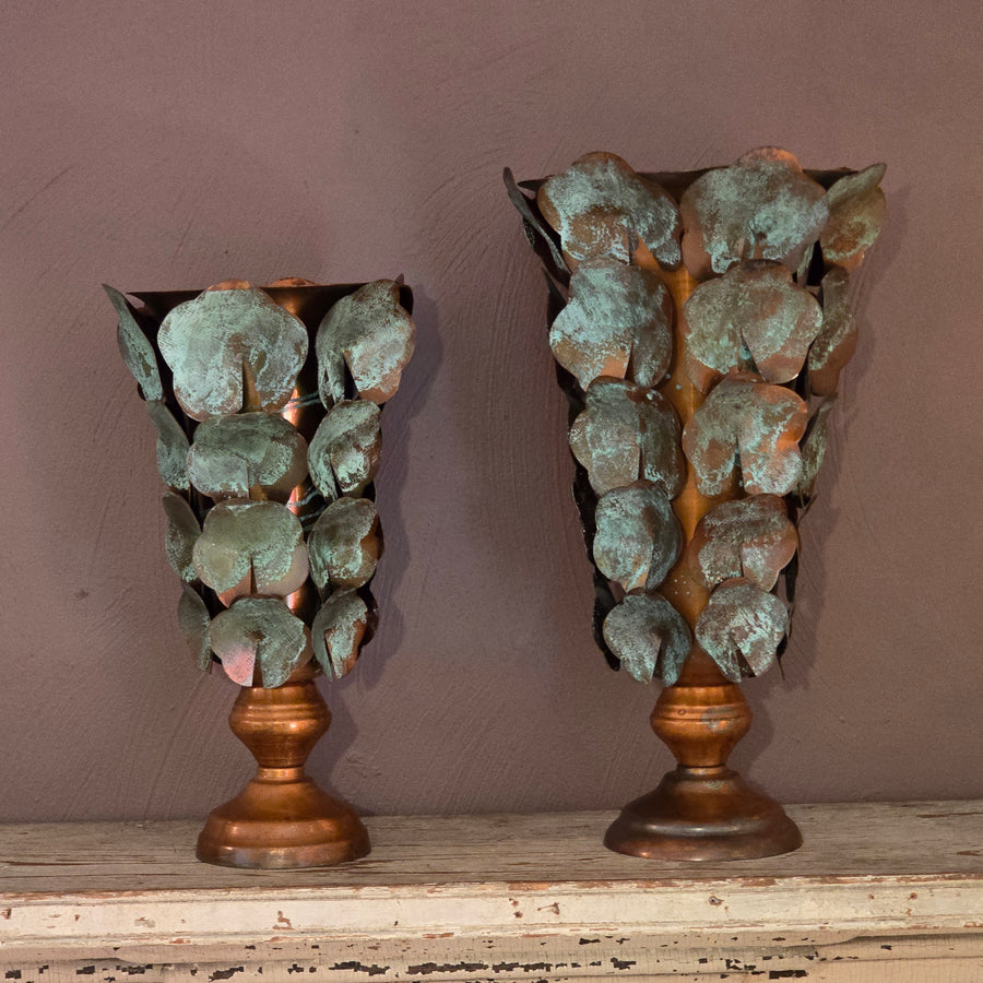 Copper Patina Finish Metal Leaf Vase (2 sizes)