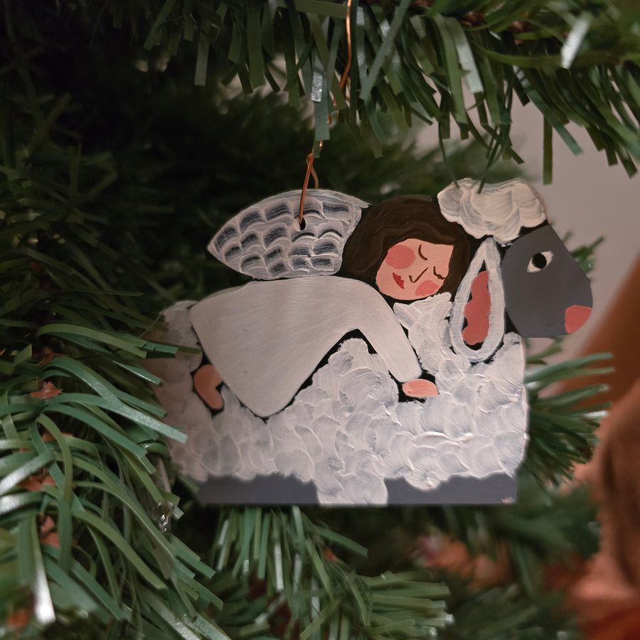 Nancy Thomas Angel on Lamb Ornament