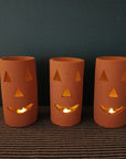 Terra Cotta Jack O' Lantern Votive Candle Holders - Tall