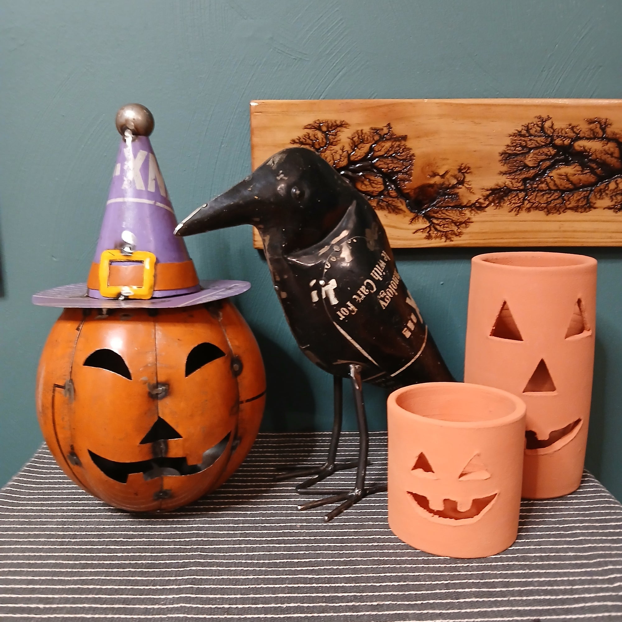 Terra Cotta Jack O' Lantern Votive Candle Holders - Tall